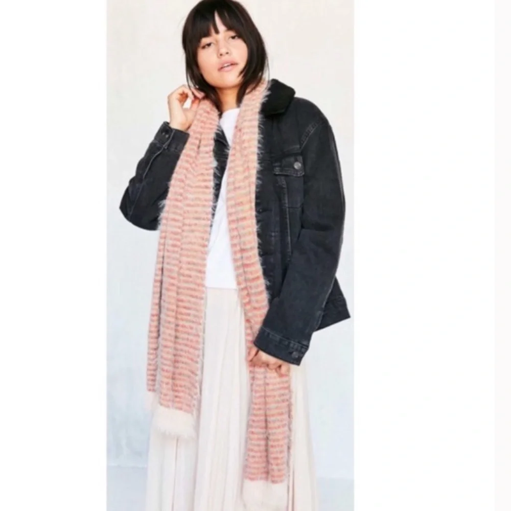 Urban Outfitters Coral Fuzzy Soft Stripped Long Scarf